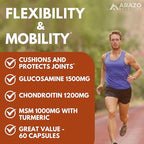 Arazo Nutrition Glucosamine Chondroitin Turmeric Msm Boswellia - Joint Support Supplement for Relief 60 Capsules for Bones, Back, Knees, Hands (60 Capsules)