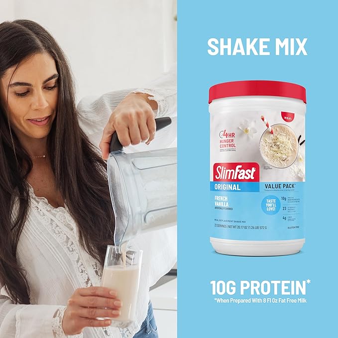 SlimFast Meal Replacement Powder, Original French Vanilla, Weight Loss Shake Mix, 10g of Protein, 22 Servings (Packaging May Vary)