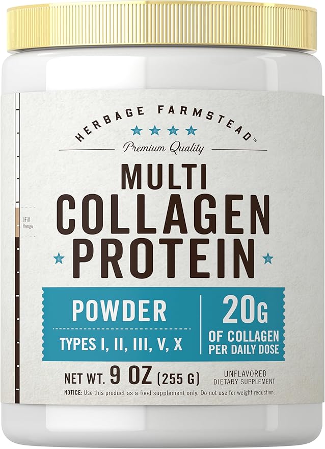Carlyle Multi Collagen Protein Powder | Type I, II, III, V & X | 9 Oz | Peptides Premium Blend | Unflavored | for Women and Men | Non-GMO and Gluten Free | 25 Servings | by Herbage Farmstead