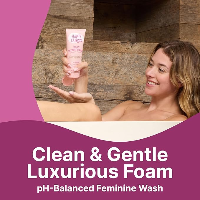 HAPPY CURVES Feminine Wash - pH Balanced Cleanser with Aloe & Vitamin E - Sulfate-Free, Paraben-Free Intimate Care for Women - Odor Control, Gentle Daily Vaginal & Sensitive Skin (Tahitian Vanilla)