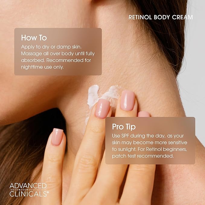 Advanced Clinicals Retinol Body Lotion & Face Moisturizer | Visible Anti Aging Skin Care Retinol Body Cream For Women & Men Targets Look Of Fine Lines, Wrinkles, & Crepe Looking Dry Skin, 16 Ounce