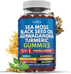 Sea Moss Gummies, Sea Moss, Black Seed, Ashwagandha, Turmeric, Manuka Honey, ACV, Dandelion, Black Pepper, Burdock, Bladderwrack, Vegan - 60 Count