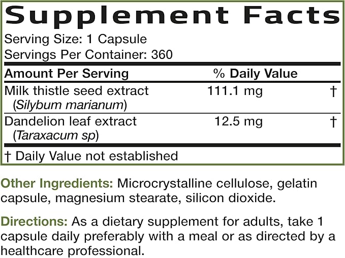 Bronson Milk Thistle Silymarin Marianum & Dandelion Extract Liver Health Support, Antioxidant Support, Detox, 360 Capsules