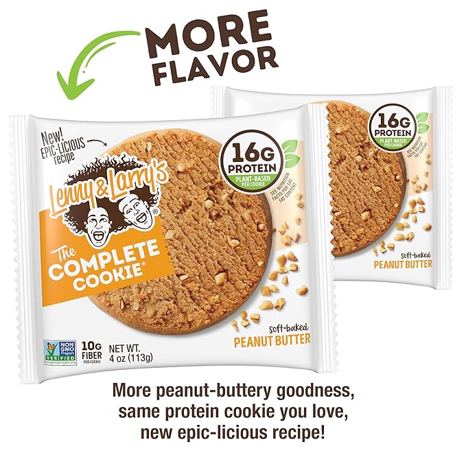 Lenny & Larry's Complete Protein Cookie, [Peanut Butter], Chewy Soft Baked, 16g Plant Protein, Vegan, Non-GMO, High Fiber, [4 Ounce] Cookie (Pack of 12)
