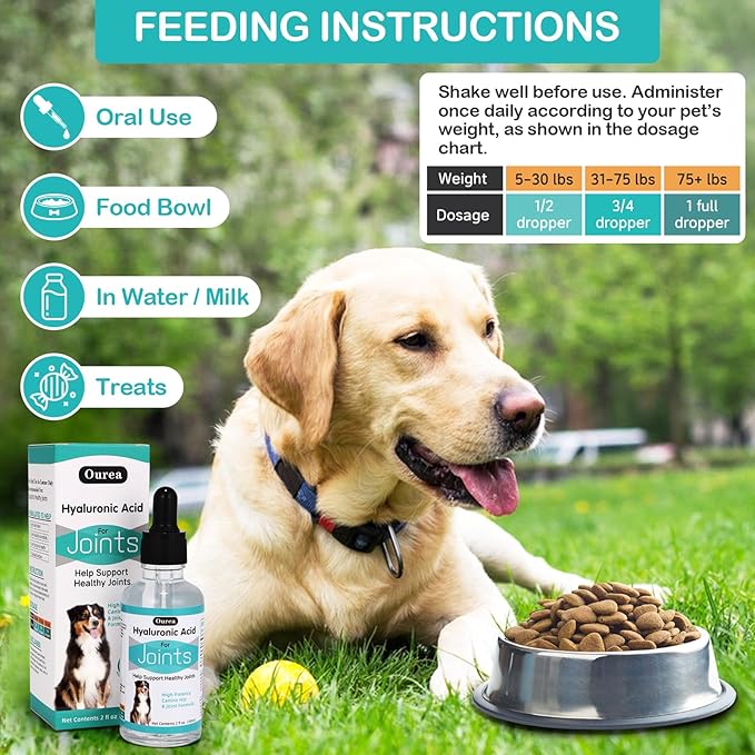 Hyaluronic Acid Joint Supplement for Dogs, Dog Hip and Joint Supplement, High Molecular Weight Natural Support for Dog Joint Health & Movement, Premium Dogs Essentials for Joint, Skin, Coat, Eye Care