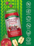 Nature's Truth Apple Cider Vinegar Gummies | 600 mg | 75 Gummies | Apple Flavor | Vegan, Non-GMO, Gluten Free Supplement