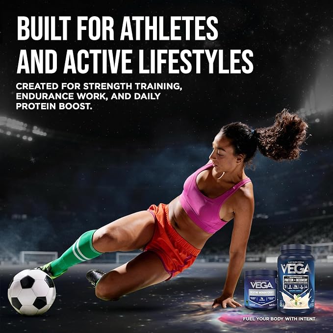 Vega Creatine Monohydrate Powder 17.6oz (100 Servings) & Vega Sport Protein & Recovery Vanilla Protein Powder 1.8lbs - Plant-Based Protein and Muscle Support