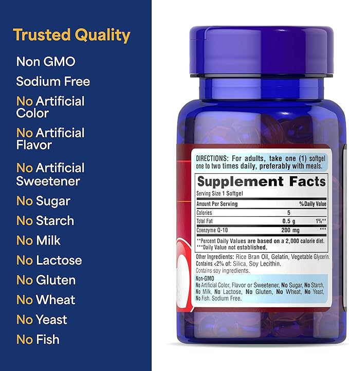 Puritan's Pride Coenzyme CoQ10 200mg, Dietary Supplement for Heart Health, Oral Gum Health, and Healthy Aging Support, 240 Rapid Release Softgels, 2-Pack