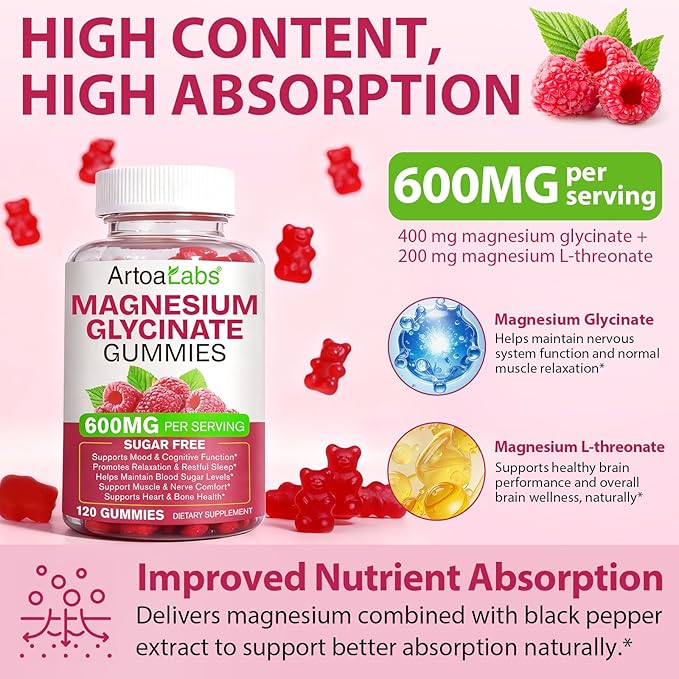 Magnesium Glycinate Gummies with L-Threonate,240 Count High Absorption Sugar Free Magnesium Potassium Supplement for Relaxation, Stress Relief, and Sleep Support for Adults & Kids