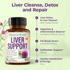 Liver Support with Artichoke Extract, Enzymes, Silymarin 50% Milk Thistle, Dandelion Root, Lipase & Protease, Solarplast® Antioxidants – Supports Detox, Digestion & Energy. 60 Capsules, 20 Day Supply