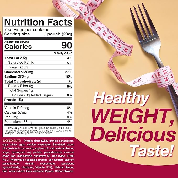 ProtiDIET Bacon Cheese Omelette Mix – Low-Sugar, No Trans Fat, High Protein Snack for 7 Adults – Nutritious Meal Replacement - Quick and Easy to Prepare - 7 Pouches Per Box