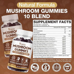 2 Pack Mushroom Gummies for Adults, 10 Blend Mushroom Supplement with Lions Mane, Cordyceps, Reishi, Chaga and Turkey Tail for Focus and Energy, Raspberry Flavor, 120 Count