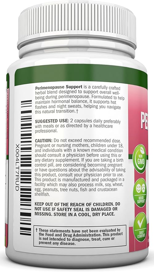 NutriONN Perimenopause Supplement for Women - Natural Support for Hot Flashes & Night Sweats - Improved Mood & Sleep - 11 Herbal Ingredients with Black Cohosh & Red Clover - Hormone Balance - Non-GMO