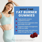 Night Time Fat Burner Gummies, Sleep Support & Weight Loss Supplement | Slimming Hunger Suppressant & Metabolism Booster, Shred Belly Fat While You Sleep | Nighttime Diet Gummies for Women & Men 60ct