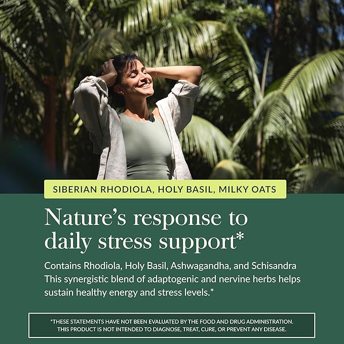 Gaia Herbs Adrenal Health Daily Support - Herbal Supplement with Ashwagandha, Holy Basil & Schisandra - Help Maintain Healthy Energy & Stress Levels* - 60 Vegan Liquid Phyto-Caps (30 Servings)