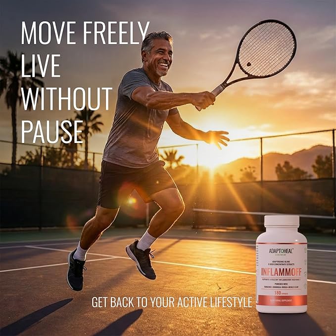ADAPTOHEAL Inflammoff - Adaptogenic Supplement Designed to Support Joint, Muscle and Tissue Inflammation Naturally, 8 Highly Concentrated extracts with Turmeric and Rhodiola rosea (180 Capsules)