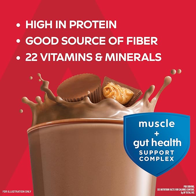 Atkins Strong High Protein Shake, Chocolate Peanut Butter Flavor, 30g Protein, Low Carb and Low Sugar Shake, Keto Friendly, Gluten Free, Muscle and Gut Health Support Complex (Pack of 24)