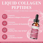 Liquid Collagen Peptides - Multi Collagen for Women Type I, II, III, V, X with Glucosamine, MSM, Hyaluronic Acid, High Absorption Hydrolyzed Collagen Peptides Drops for Skin Hair Nail & Joint, Non-GMO