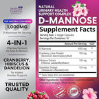 D-Mannose Supplement - 1,000mg D Mannose Per Serving with Cranberry, Hibiscus & Dandelion - Fast-Acting, Natural Urinary & Bladder Support for Women & Men – Flush & Cleanse Impurities – 180 Capsules