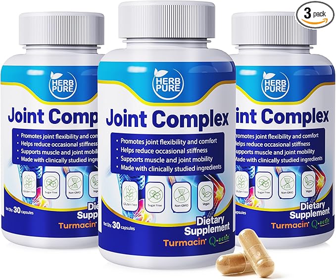 Joint Complex Turmeric Supplement, Turmacin® Turmeric Root Extract 500mg & Q-Actin® Cucumber Enzyme 20mg, Herbal Support for Daily Joint Health, Suitable for Sensitive Users, 90 Capsules-3 Packs