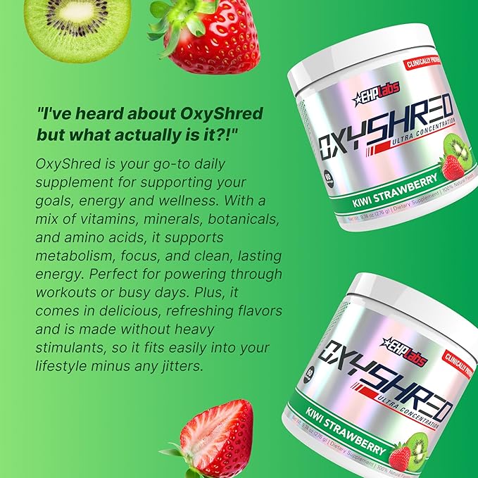 EHP Labs OxyShred Pre Workout Powder - Preworkout Powder with L Glutamine & Acetyl L Carnitine, Energy Boost Drink - Kiwi Strawberry, 60 Servings
