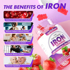 softbear Iron Gummies for Women & Men & Kids, Chewable Iron Supplements with Vitamin C,B3,B5,B6,B12 Supports Immune System, Energy & Vitality, Sugar-Free/Vegan, Strawberry Flavor 60 Count