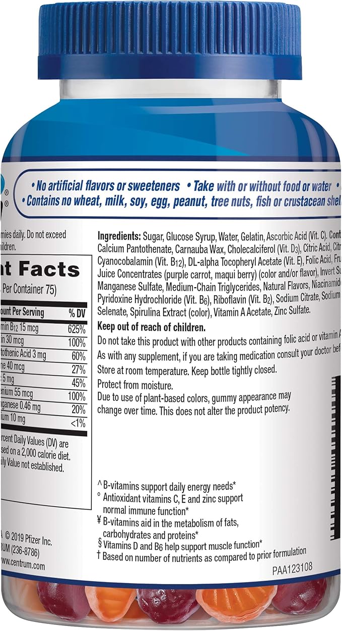 Centrum MultiGummies Gummy Multivitamin for Men, Multivitamin/Multimineral Supplement with Selenium, Antioxidants and Vitamin D3, Assorted Fruit Flavor - 150 Count