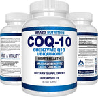 Arazo Nutrition CoQ10 Ubiquinone Coenzyme Q10-200mg Per Serving Maximum Strength Nutritional Supplement - High Absorption Capsules with No Soy