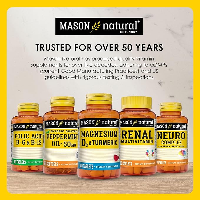 Mason Natural Slow,Release Iron (Ferrous Sulfate) 50 mg Tablets, 180 Day Supply, High Potency Supplement, Gentle on Stomach, 1 Pack