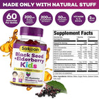 Sakoon nutrition Elderberry & Black Seed Oil Gummies for Kids, Immune Support, with Vitamin C and Zinc, Delicious Berry Flavor, 60 Gummies