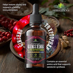 Red Korean Panax Ginseng Liquid Drops with L-Tryptophan, Ashwagandha & Ginkgo – Herbal Adaptogen Blend for Daily Wellness – Alcohol Free Liquid Supplement – 4 fl oz (120 mL)