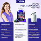 Lofux Magnesium Glycinate Gummies 400mg, Sugar Free Magnesium Gummies for Adults Women, Men, Chewable Supplement Gummy with L-Threonate, Vitamin D, B6, CoQ10 - for Calm, Sleep, Body Relaxation, 60 Ct