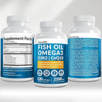 4-in-1 Fish Oil Omega 3 Fatty Supplements (2100mg) - Omega 3 Fish Oil with Vitamins D3 K2 and CoQ10 - Lemon Flavored (120 softgels)