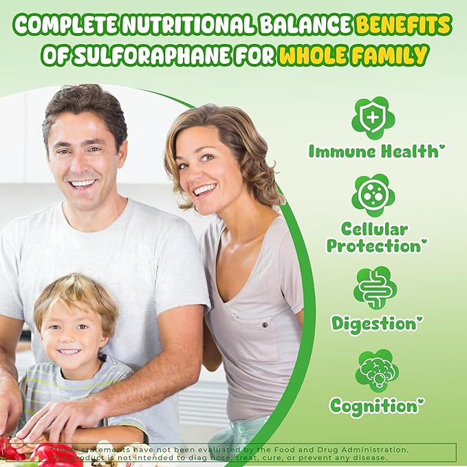 Liposomal Sulforaphane Gummies from Organic Broccoli Sprouts with Superfood, Beta Glucans, Myrosinase, White Mustard For Kids 4+ & Adults Immune, Cell Health, Antioxidants, Vegan, Sugar Free, 120cts