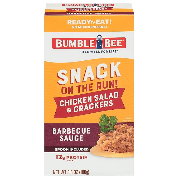 Bumble Bee Snack On The Run! Protein Snack Pack - BBQ Chicken Salad with Crackers - 12g Protein per Box - Ready to Eat Easy-Open Canned Chicken Salad (Pack of 1)
