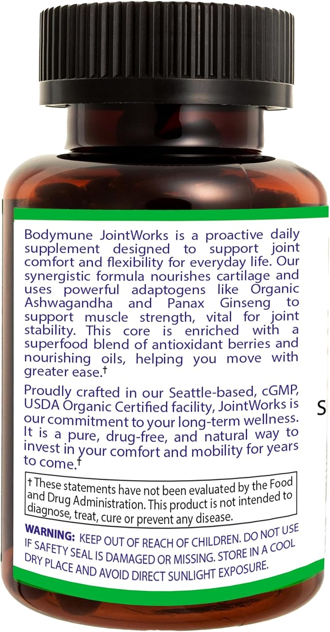 Bodymune JointWorks – Organic Joint & Muscle Support Supplement – Promotes Mobility, Flexibility & Comfort – 66 Capsules (2-Month Supply) – USDA Organic, Vegan, Gluten-Free, Non-GMO