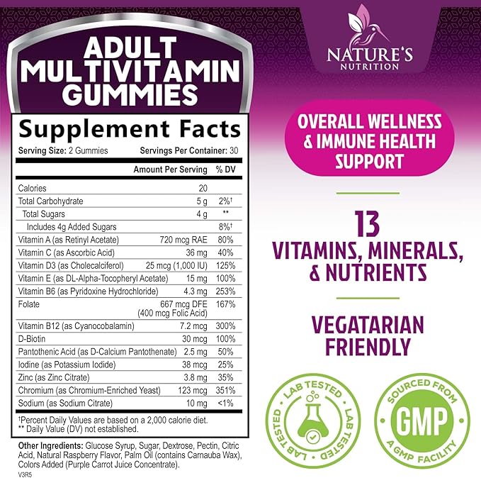 Multivitamin Gummies for Adult with Vitamins A, C, D, B12 - Gummy Multivitamins for Daily Nutritional Support with Vitamins & Minerals for Women & Men, Nature's Multi VIT Vitamin - 60 Gummies