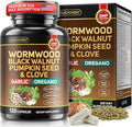 Wormwood Black Walnut Clove Cleanse for Humans - Natural Gut Cleanse & Digestive Health with Pumpkin Seed Garlic Oregano Neem Papaya Turmeric Diatomaceous Earth Probiotic Supplement Vegan Capsules