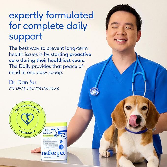 Native Pet The Daily Dog Vitamins & Supplements - 11-in-1 Multivitamin Powder for Dogs - Supports Whole Body Health, Digestion, Mobility & Immunity with Collagen, Glucosamine & Probiotics –120 Scoops