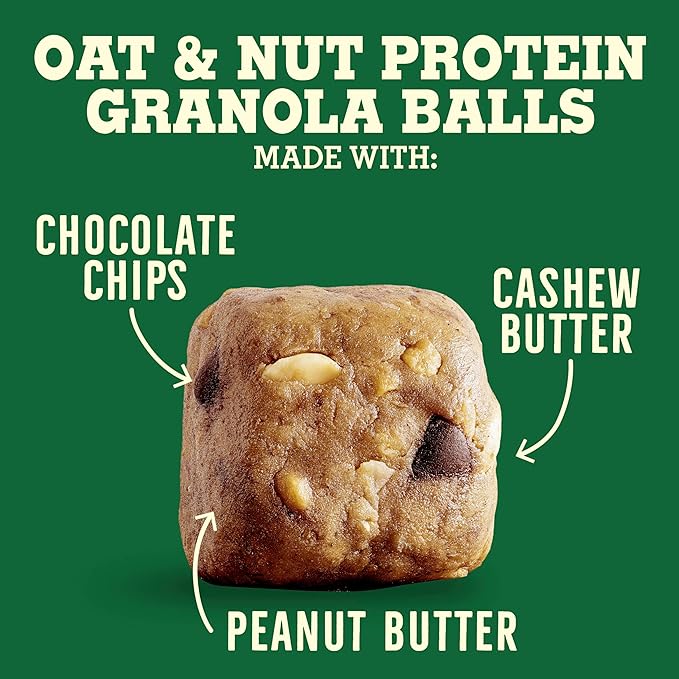 Nature Valley Oat and Nut Protein Granola Balls, Peanut Butter and Chocolate Chip, Protein Snacks, 7.94 oz