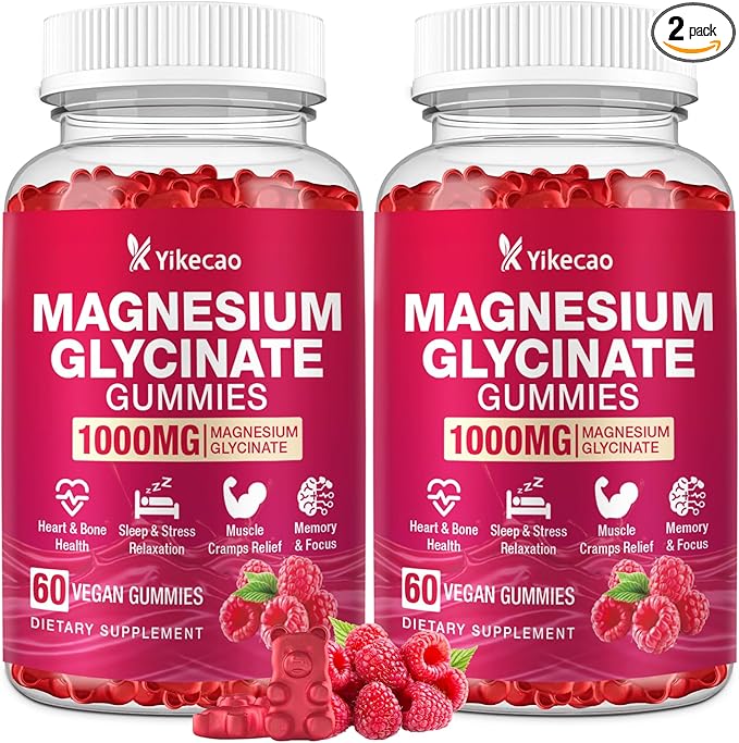 2 Pack Magnesium Glycinate Gummies 1000mg，Magnesium Gummies for Adults & Kids with L-Threonate, Magnesium Supplement for Relaxation, Calm, Sugar Free, Raspberry Flavor, 120 Count