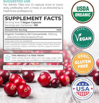 Organic Cranberry Pills - Vegan Supplement for Urinary Tract Health & Kidney Cleanse - Cranberry Pills for Women 500mg 50:1 Cranberry Concentrate Per Serving - Urinary Tract Support - 120 Capsules