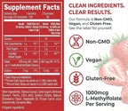 CogniTune Methylfolate Gummies for Kids and Adults - L-Methylfolate 1000mcg 5-MTHF Folate Supplement - MTHFR Support - Strawberry Chewable Vitamin B9 - Non-GMO Vegan - 60 Count