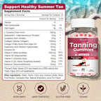 Tanning Gummies for Women, Supports Radiant Tan & Healthy Skin, Extra Strength with Astaxanthin Lycopene Beta Carotene and Vitamins - Supports Faster Tanning, Strawberry Flavored, 120 Count