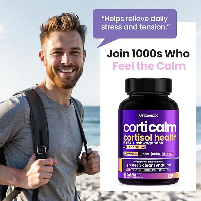 Cortisol Supplements for Women and Men - L-Theanine, Ashwagandha, GABA - High Cortisol Manager Reducer - Relaxation, Mood & Stress Support - Ginkgo Biloba, Bacopa Monnieri, 5-HTP - Made in USA