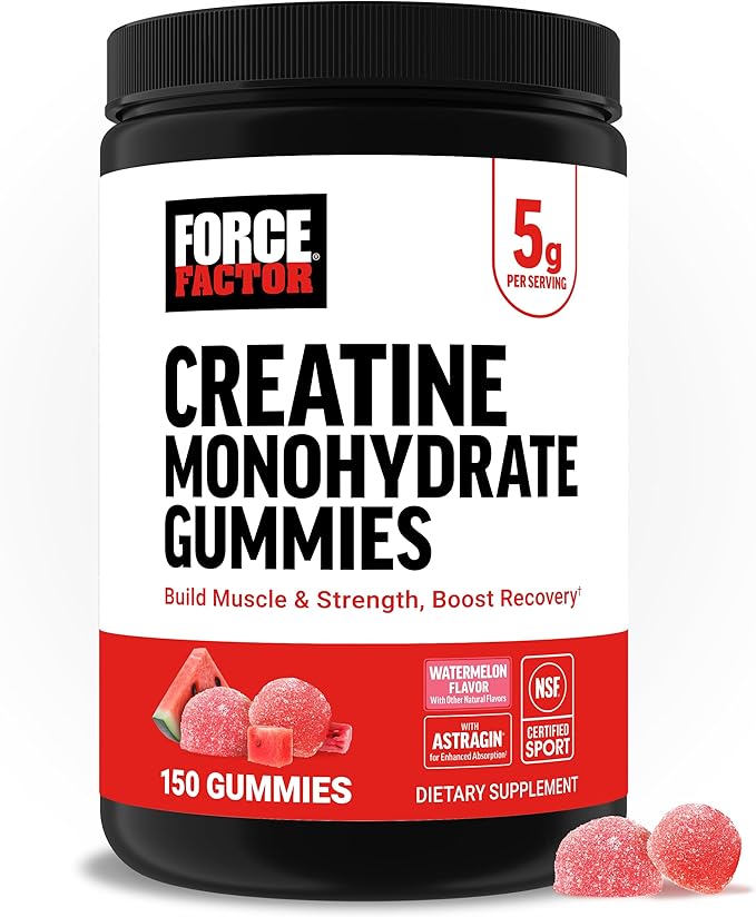 Force Factor Creatine Monohydrate Gummies, NSF Certified, 5g Dose for Men & Women to Support Muscle, Strength, Recovery, Cognitive Health & Memory, Packaging May Vary, Watermelon, 150 Gummies