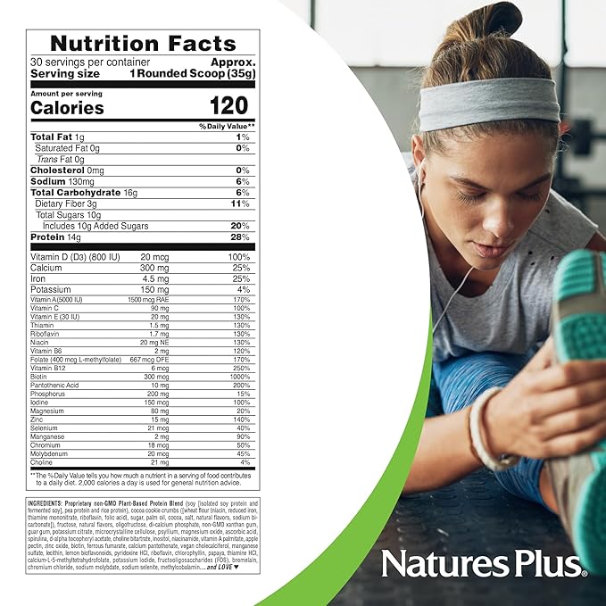NaturesPlus SPIRU-TEIN, Cookies & Cream - 2.3 lbs - Plant-Based Protein Shake - Non-GMO, Vegetarian, Gluten Free - 30 Servings