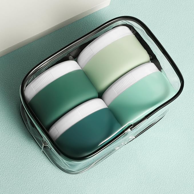 kuangre Travel Containers for Toiletries, Silicone Cream Jars BPA-Free, Leak-proof 2oz Travel Size Containers, Portable Size Silicone Jars with Lid for Cosmetic Face Hand Body Cream (4 Pack)