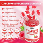 Calcium Gummies 1000mg with Vitamin D3 K2 & B12 Complex, High Absorption Potassium, Calcium Magnesium Zinc Supplement for Bone, Muscle, Mood and Immunity Support, Raspberry Flavor, 120 Count