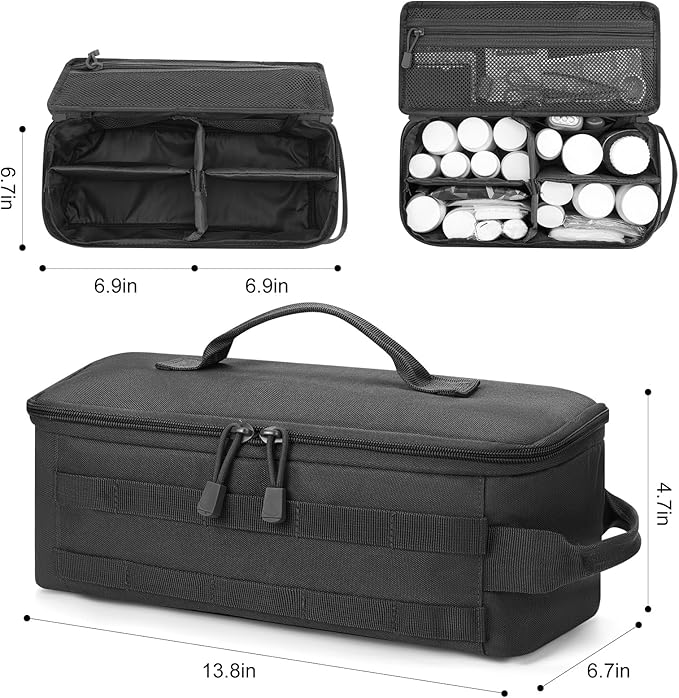 First Aid Bag Empty Pill Box Organizer,Tactical Medical Bag Case,Portable EDC Travel Medicine Pill Bottle Organizer (Black)